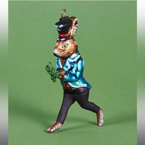 Anthropologie Ornament NATHALIE LETE Glass JUMPING HARE Rabbit Top Hat NWT